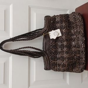 NWT Hobo Bags Forge artisan weave dark umber leather handbag purse satchel $328